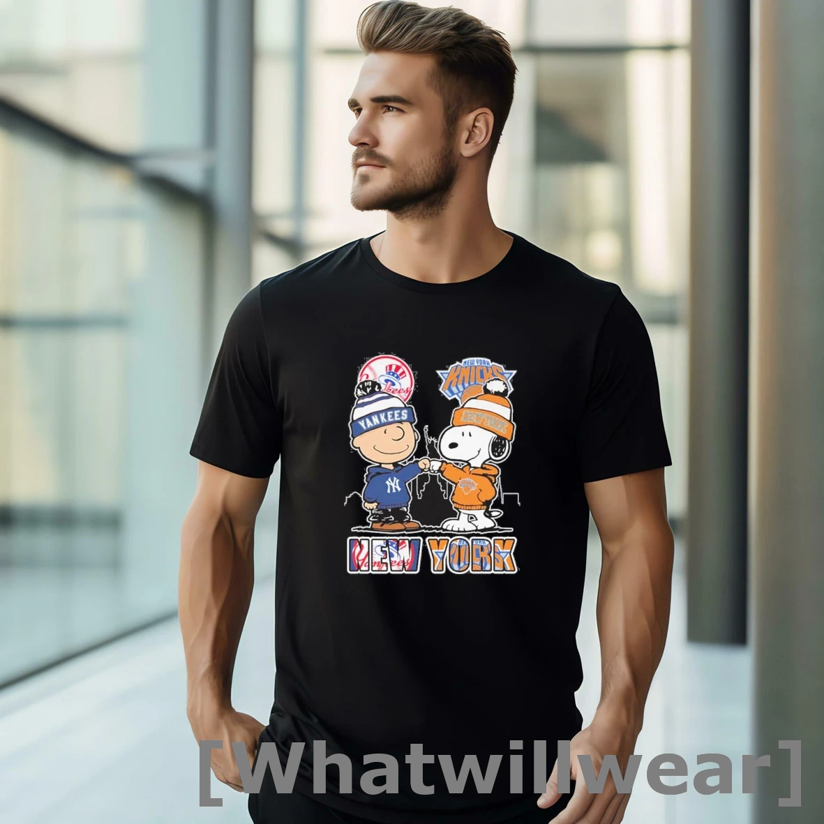 Official New York Snoopy Fist Bump Charlie Brown Yankees And Knicks Shirts