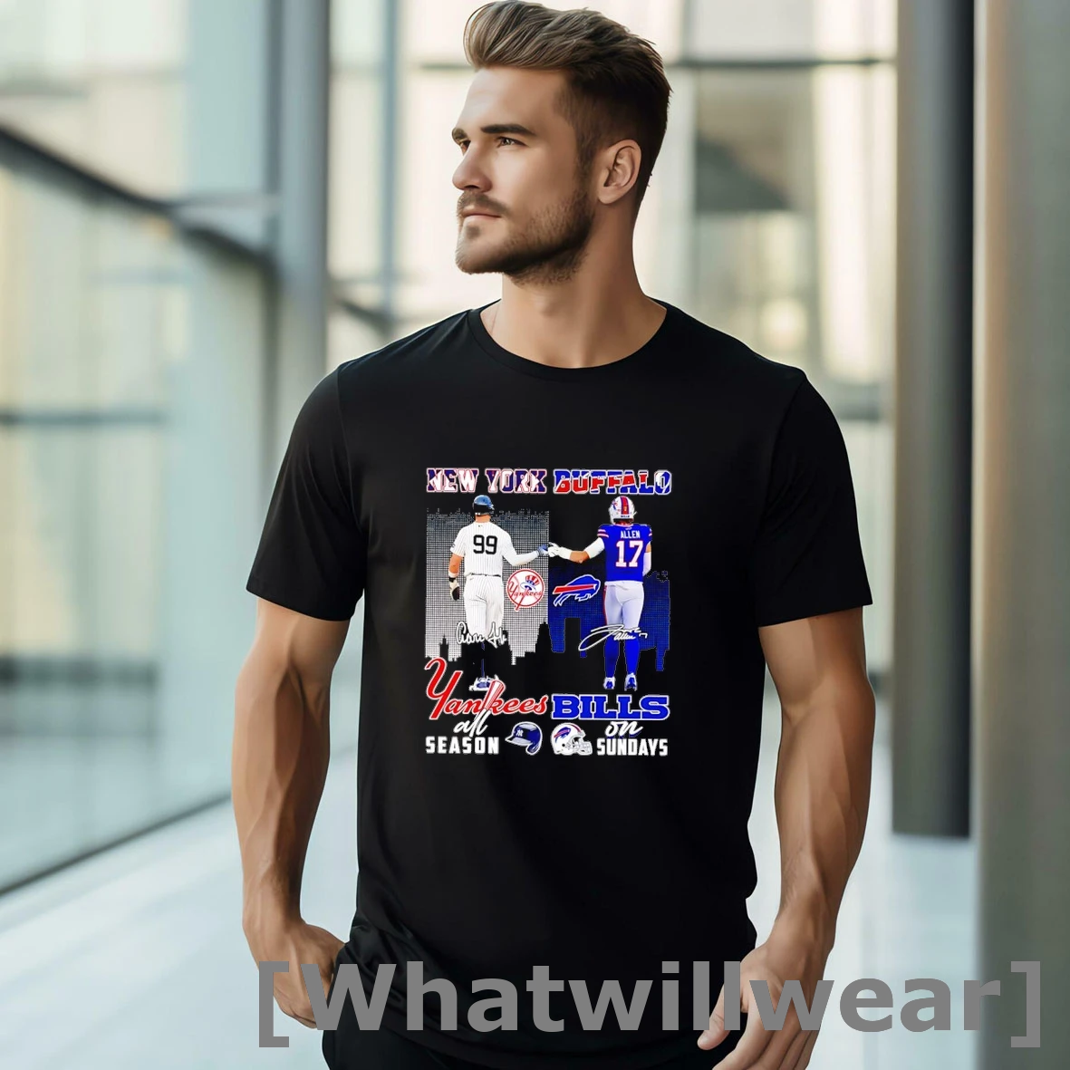 Official New York Yankees All Season And Buffalo Bills On Sunday Signatures Shirts