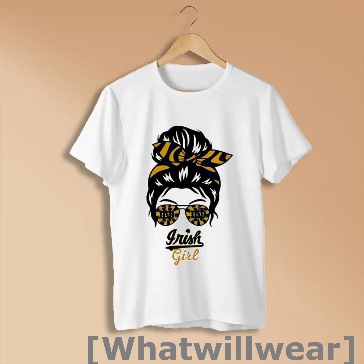 Official Notre Dame Fighting Irish Girl Messy Bun Glasses Shirts