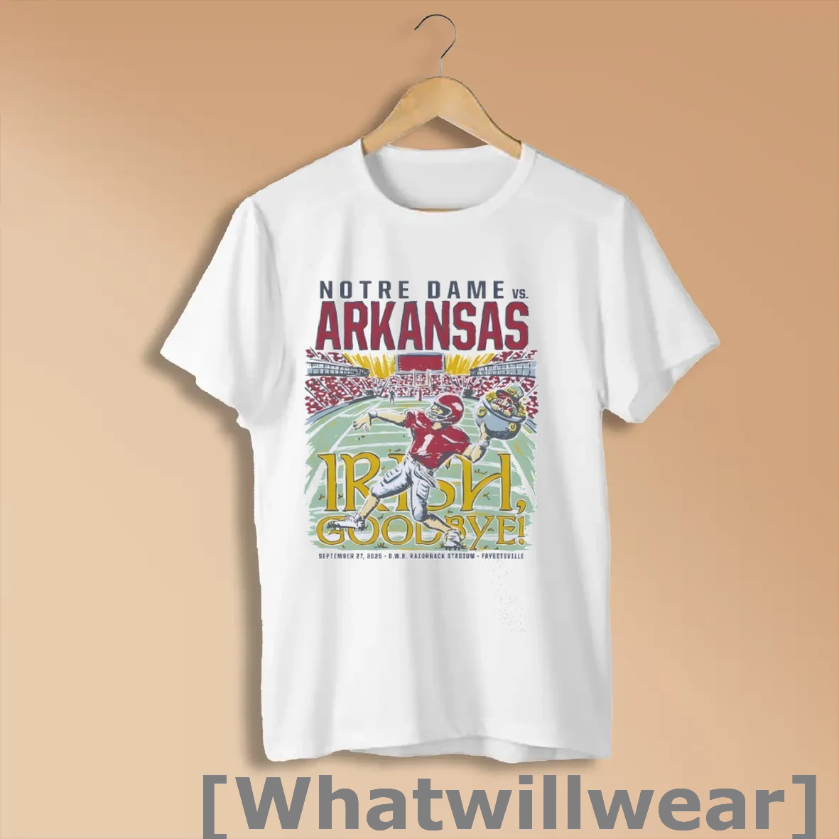 Official Notre Dame Fighting Vs Arkansas Razorbacks Game Day 2025 Shirts
