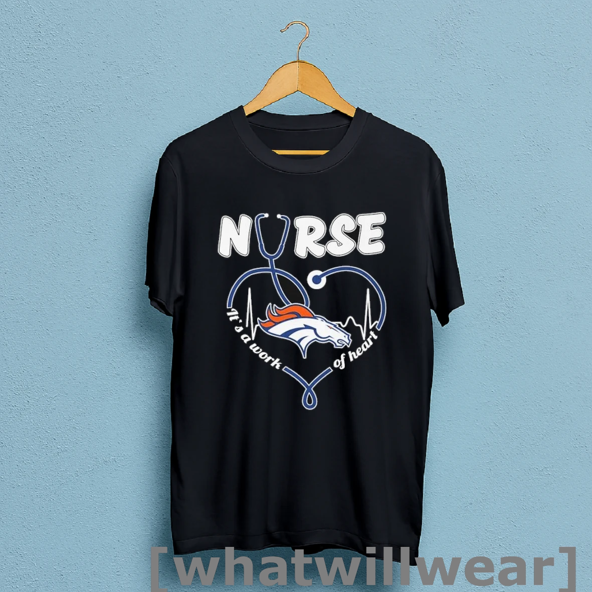 Official Official Denver Broncos Nurse Its A Work Of Heart Heartbeat Stethoscope Shirt Sweatshirt