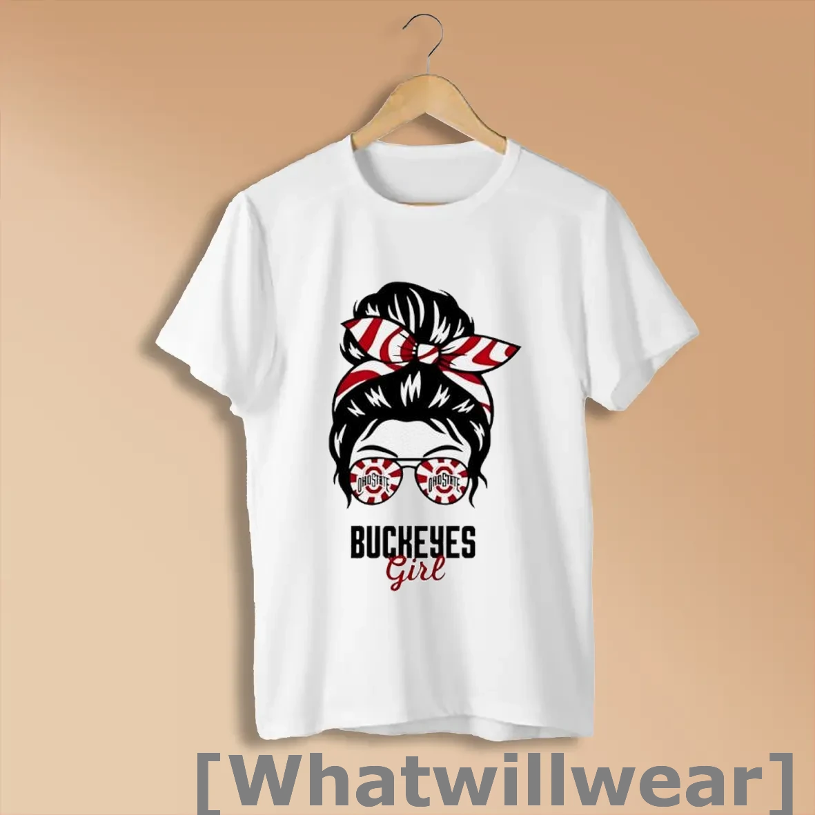 Official Ohio State Buckeyes Girl Messy Bun Glasses Shirts