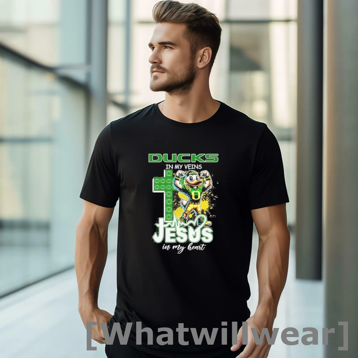 Official Oregon Ducks Football Mascot In My Veins Jesus In My Heart Tshirts Sweater