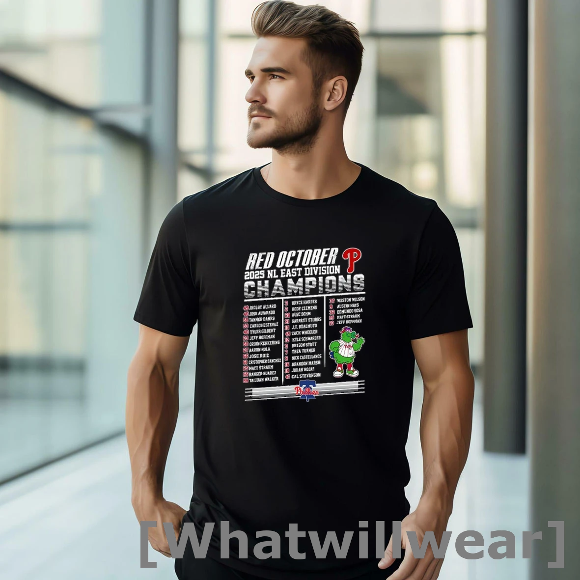 Official Philadelphia Phillies Red October 2025 Nl East Division Champions Roster Tshirts Sweater