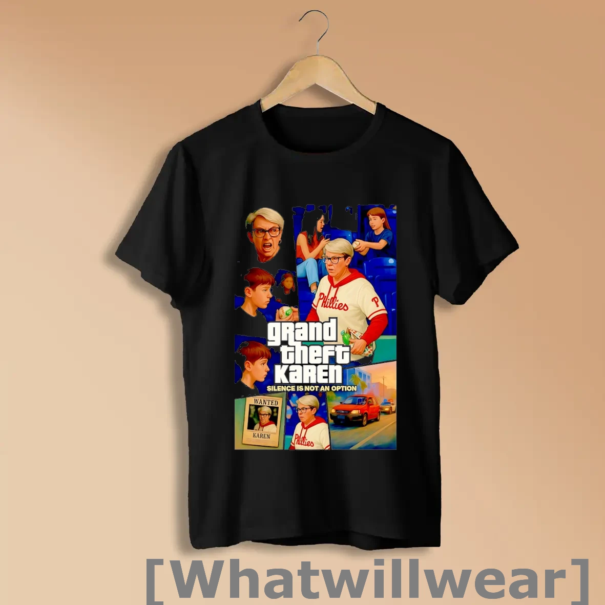 Official Phillies Karen Grand Theft Karen Silence Is Not An Option Black Shirts