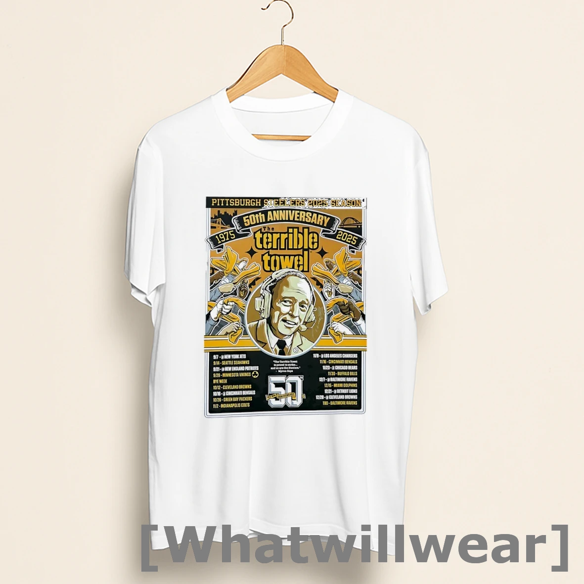 Official Pittsburgh Steelers 2025 Season 50th Anniversary 1975 2025 The Terrible Towel 2025 Shirts