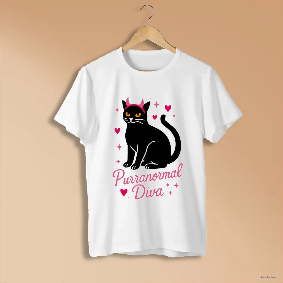 Official Purranormal Diva Black Cat Horns Heart T White Shirts
