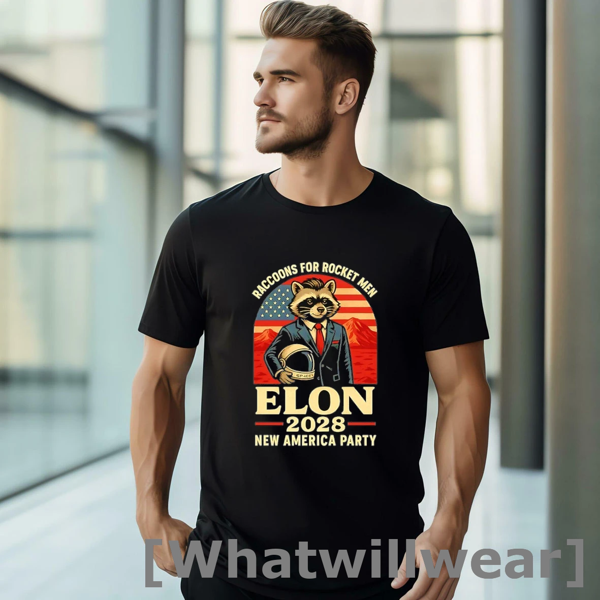 Official Raccoon For Rocket Men Elon Musk 2028 New America Party Tshirts Sweater