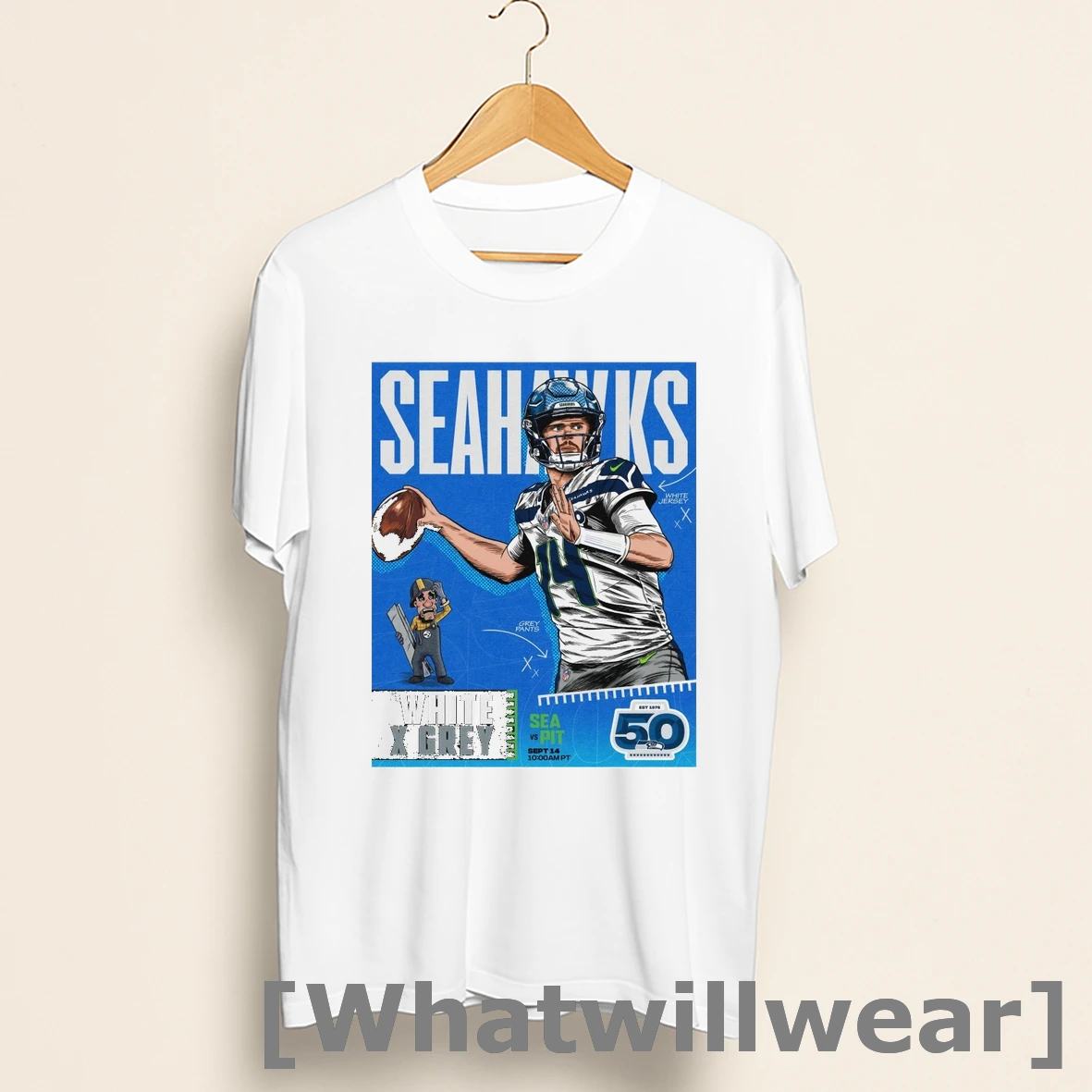 Official Sam Darnold Seattle Seahawks Vs Pittsburgh Steelers White Jersey And Grey Pants Shirts