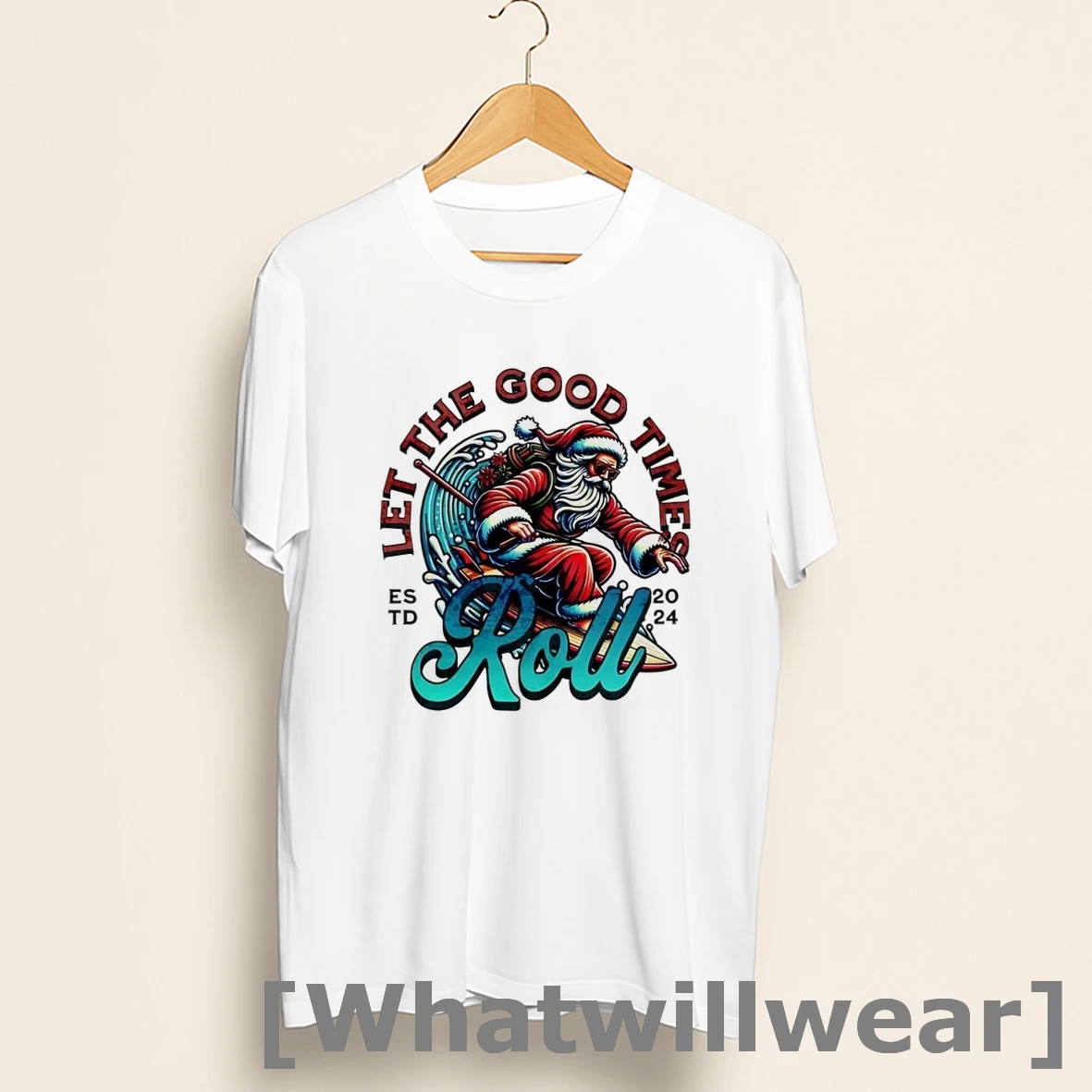 Official Santa Surfing Let The Good Times Roll Est 2024 Shirts
