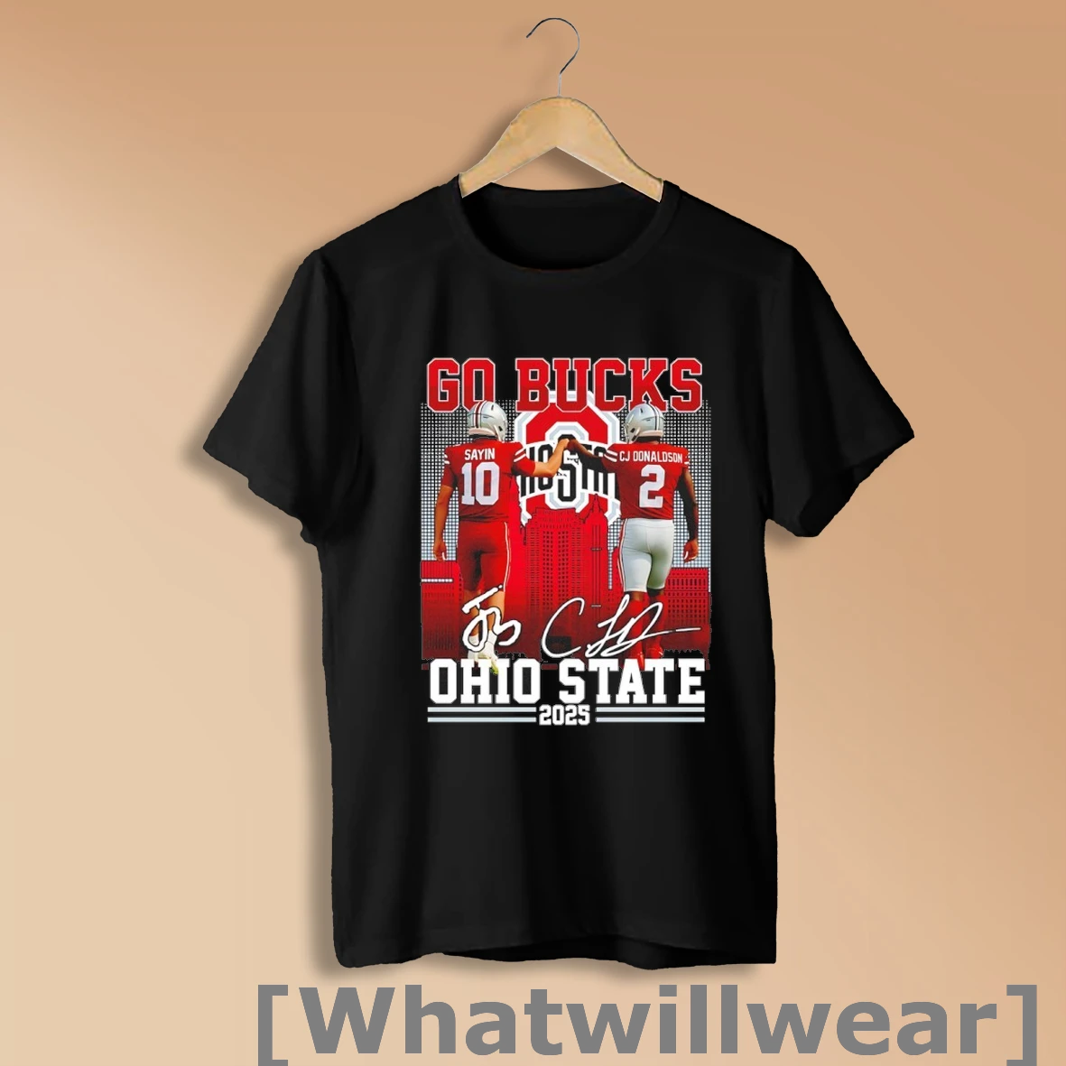 Official Satin And Cj Donaldson Go Bucks Ohio State Football 2025 Skyline Signatures Shirt Sweatshirt