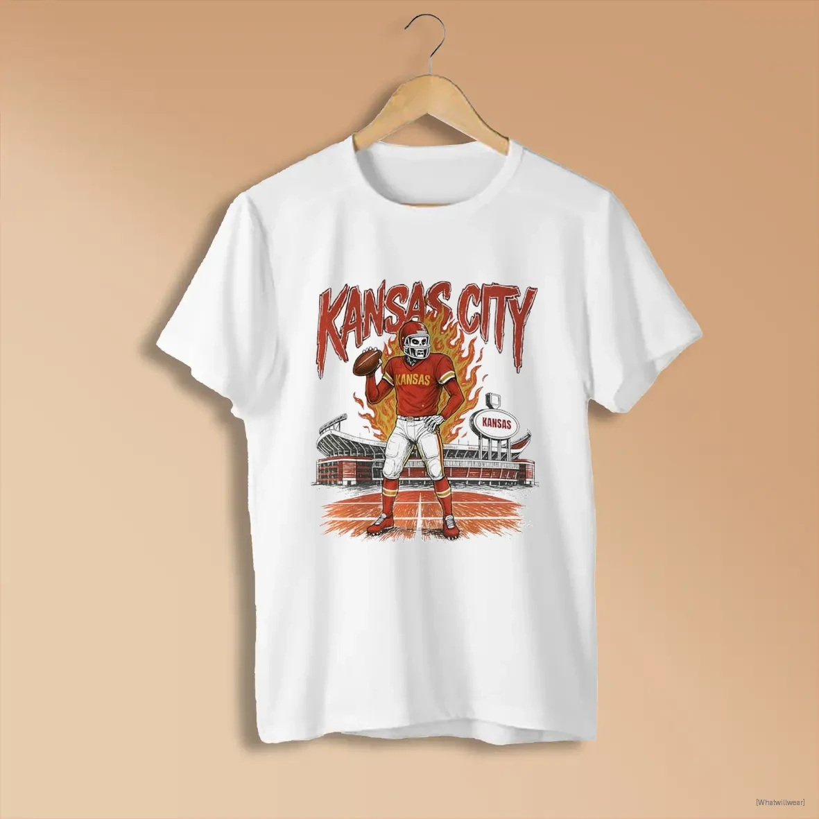Official Skeleton Kansas City Chiefs Stadium Player Football T White Shirts