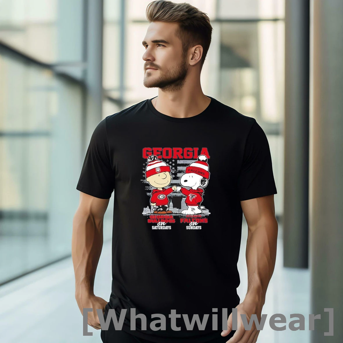 Official Snoopy Fist Bump Charlie Brown Georgia On Saturdays And Falcons On Sundays Tshirts Sweater