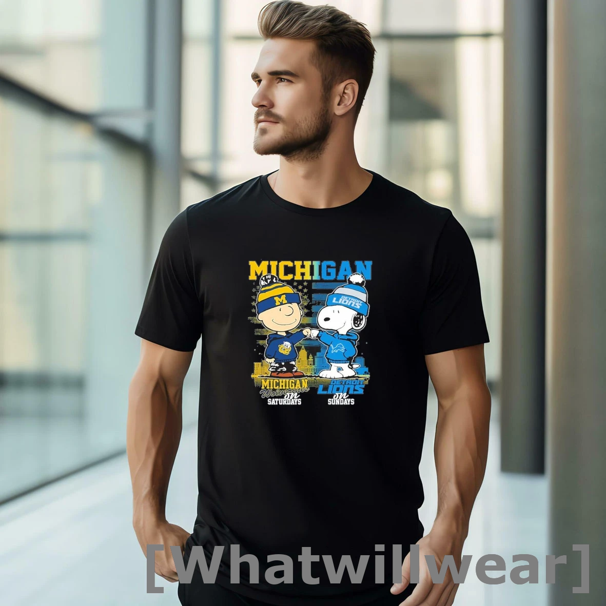Official Snoopy Fist Bump Charlie Brown Michigan On Saturdays And Lions On Sundays Tshirts Sweater