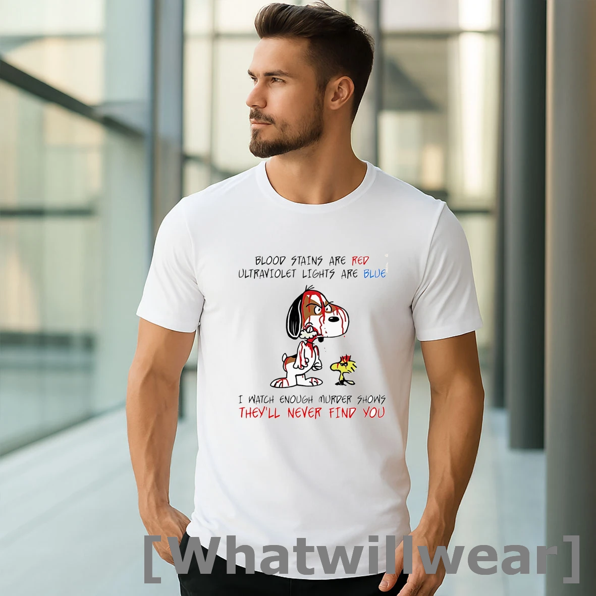 Official Snoopy Blood Stains Are Red Ultraviolet Lights Are Blue Shirts
