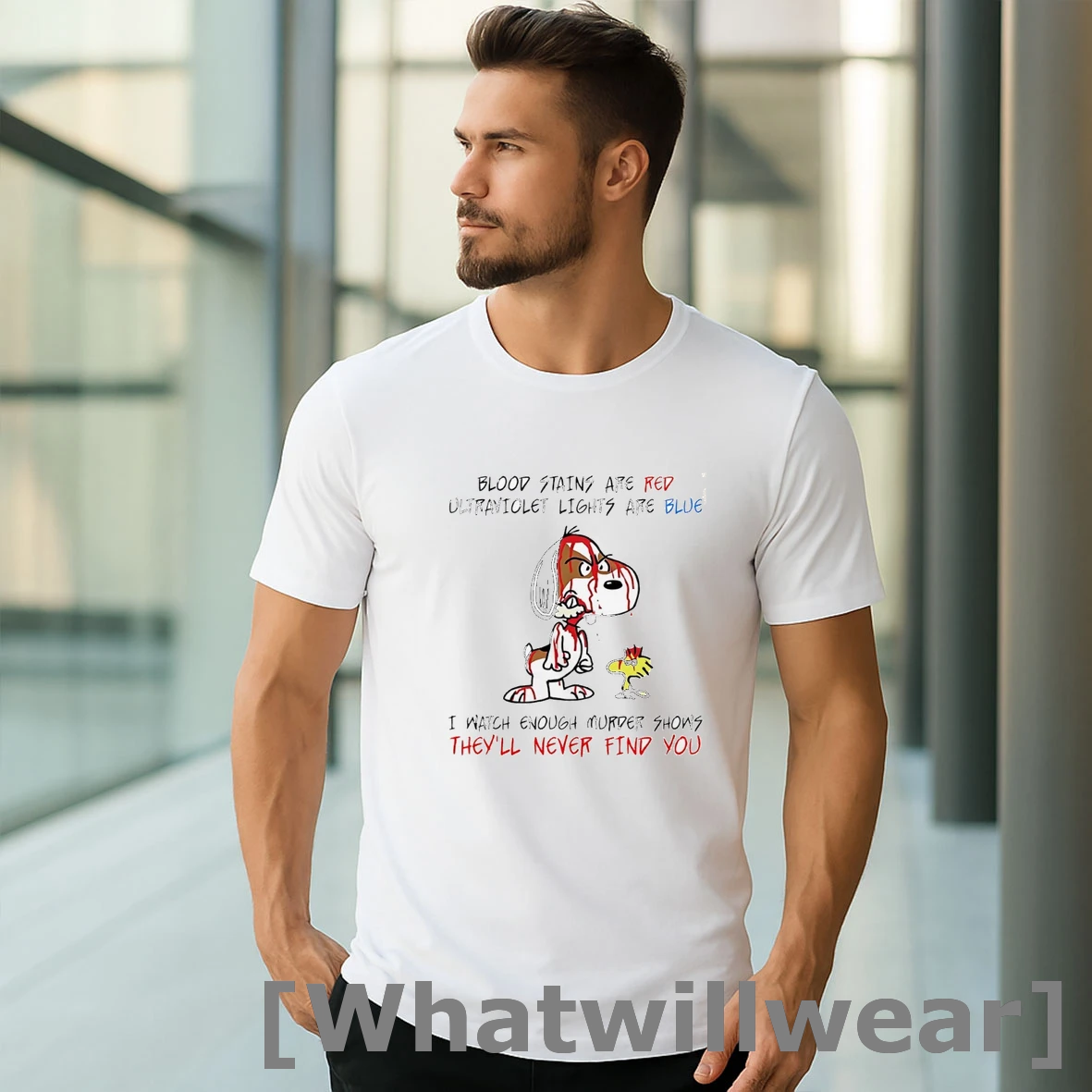 Official Snoopy Blood Stains Are Red Ultraviolet Lights Are Blue Tshirts Sweater