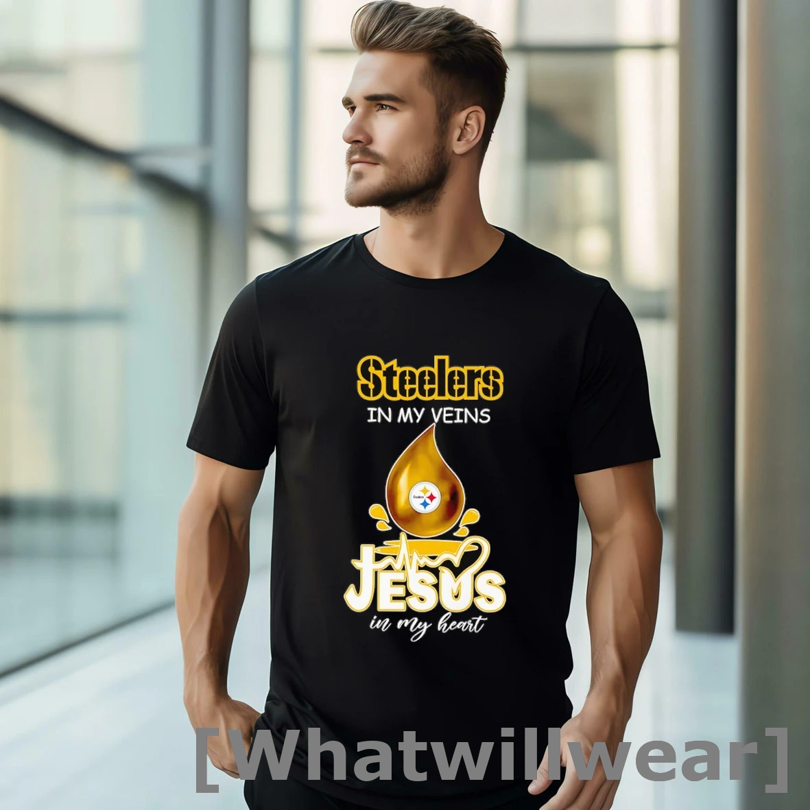 Official Steelers In My Veins Jesus In My Heart Drop Blood Tshirts Sweater