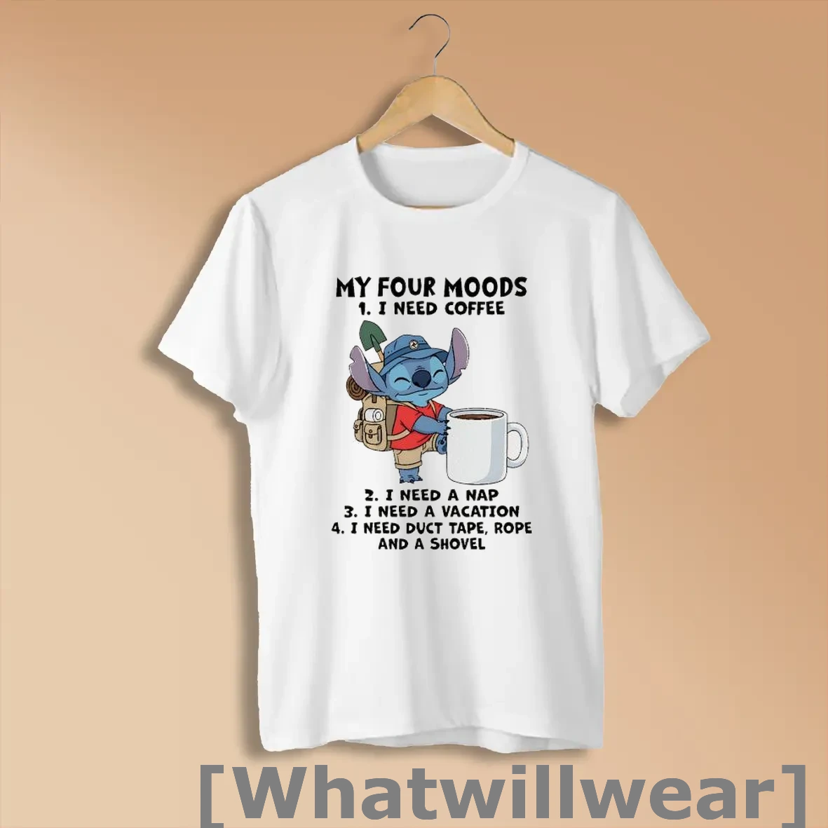 Official Stitch My Four Moods 1 I Need Coffee 2 I Need A Nap 3 I Need A Vacation 4 I Need Duct Tape Shirts