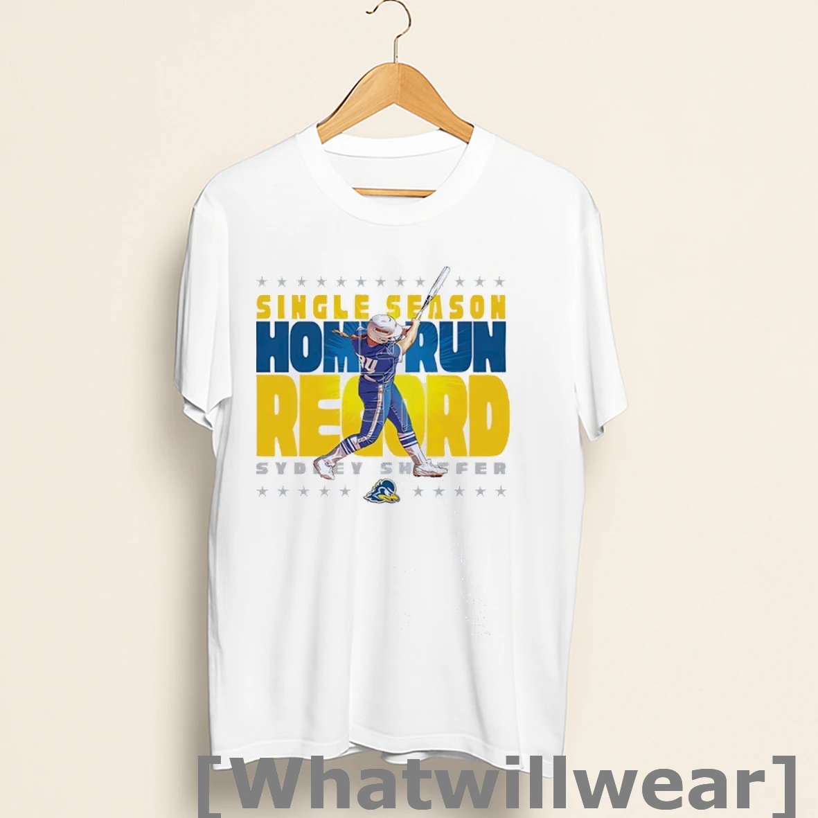 Official Sydney Shaffer Single Season Home Run Record Delaware Blue Hens Safety Baseball Shirts