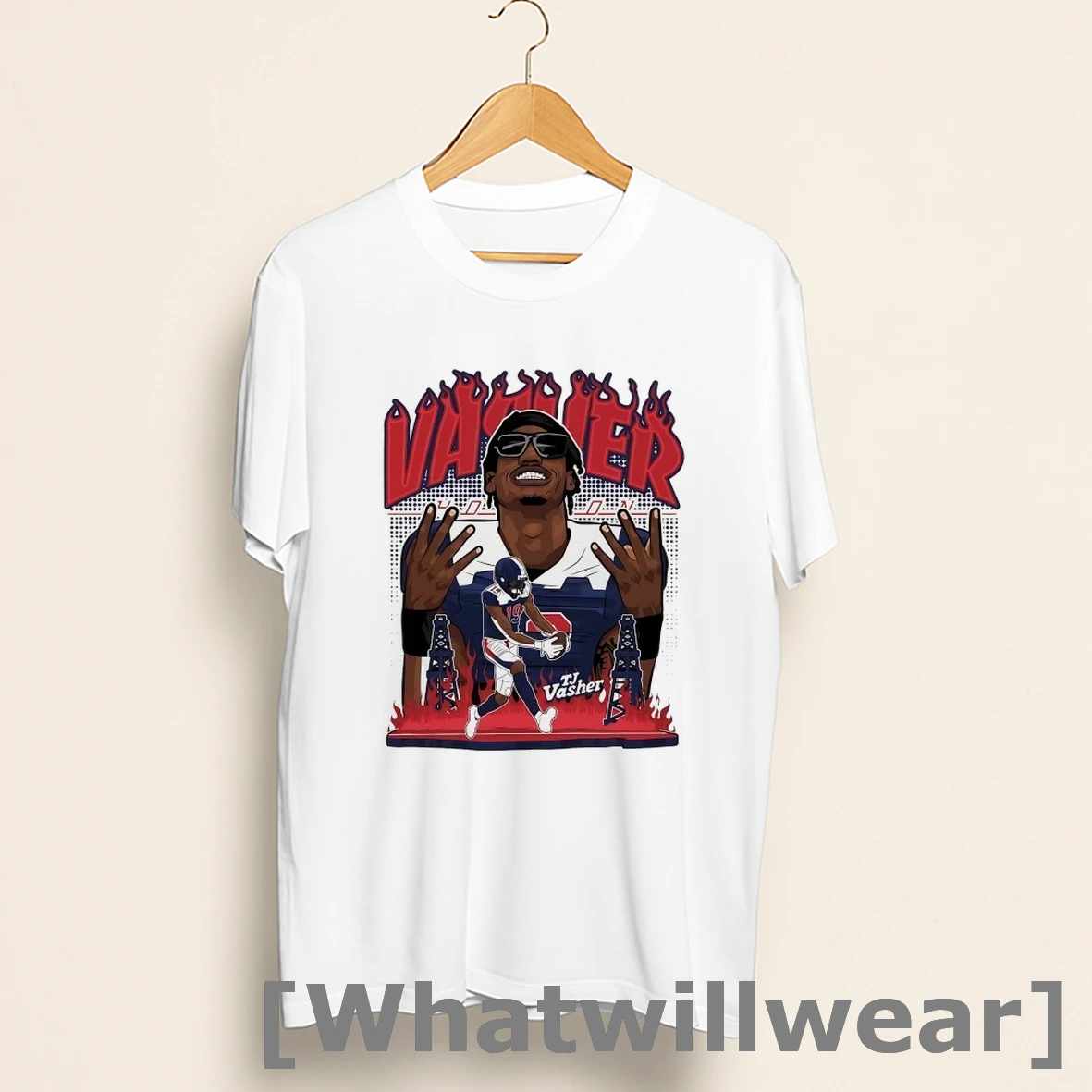 Official Tj Vasher Flame Graphic Houston Roughnecks Shirts