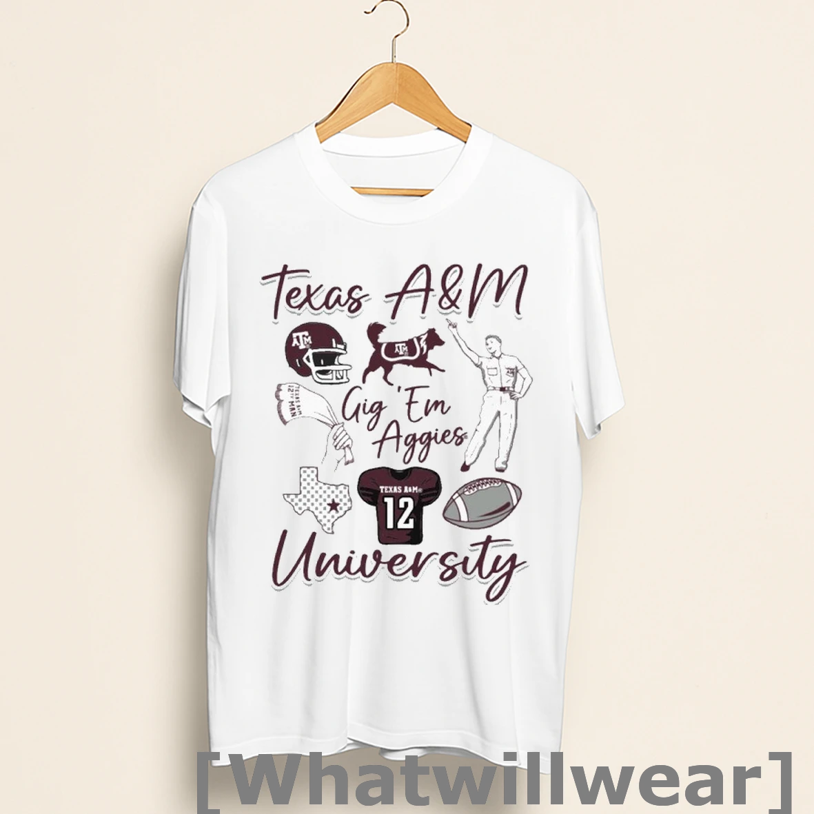 Official Texas Am Aggies Gig Em University Collage Shirts