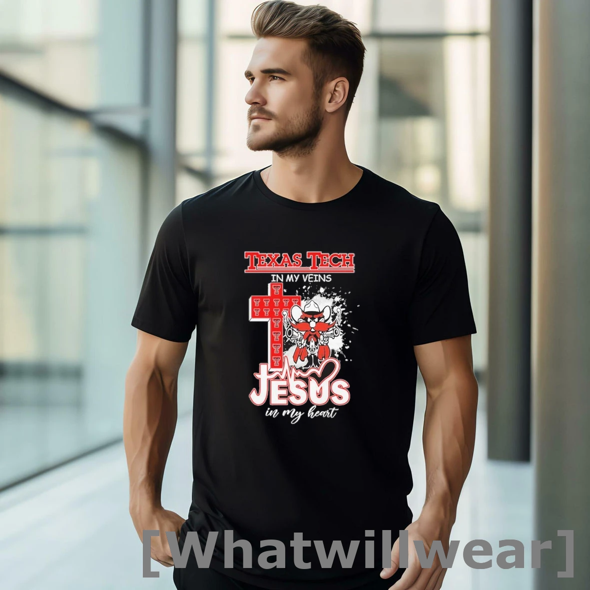 Official Texas Tech Football Mascot In My Veins Jesus In My Heart Tshirts Sweater