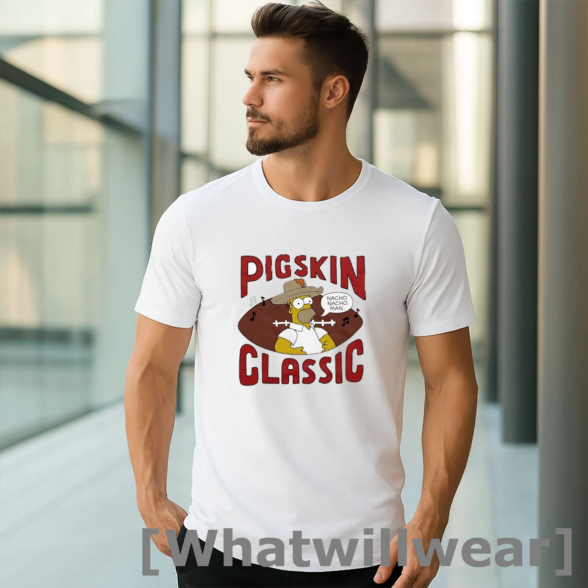 Official The Simpsons Pigskin Classic Nacho Nacho Man Tshirts Sweater