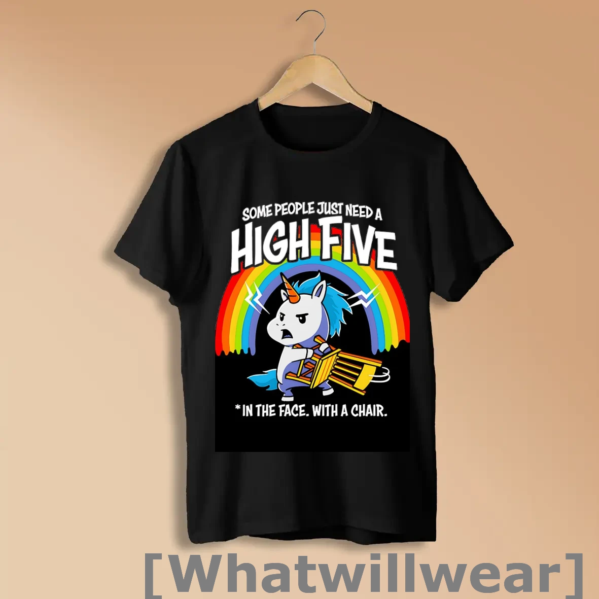 Official Unicorn Some People Just Need A High Five In The Face With A Chair Black Shirts