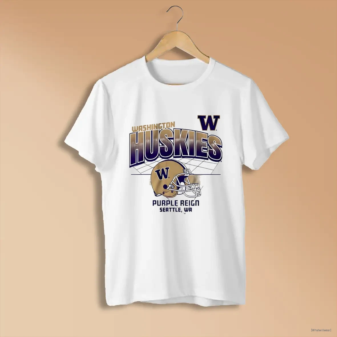 Official Washington Huskies Football Purple Reign Seattle Helmet Grid T White Shirts
