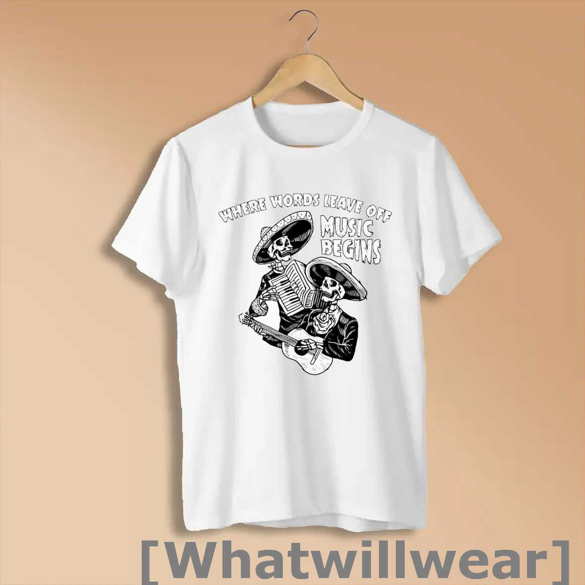 Official Where Words Leave Off Music Begins Skeleton Shirts