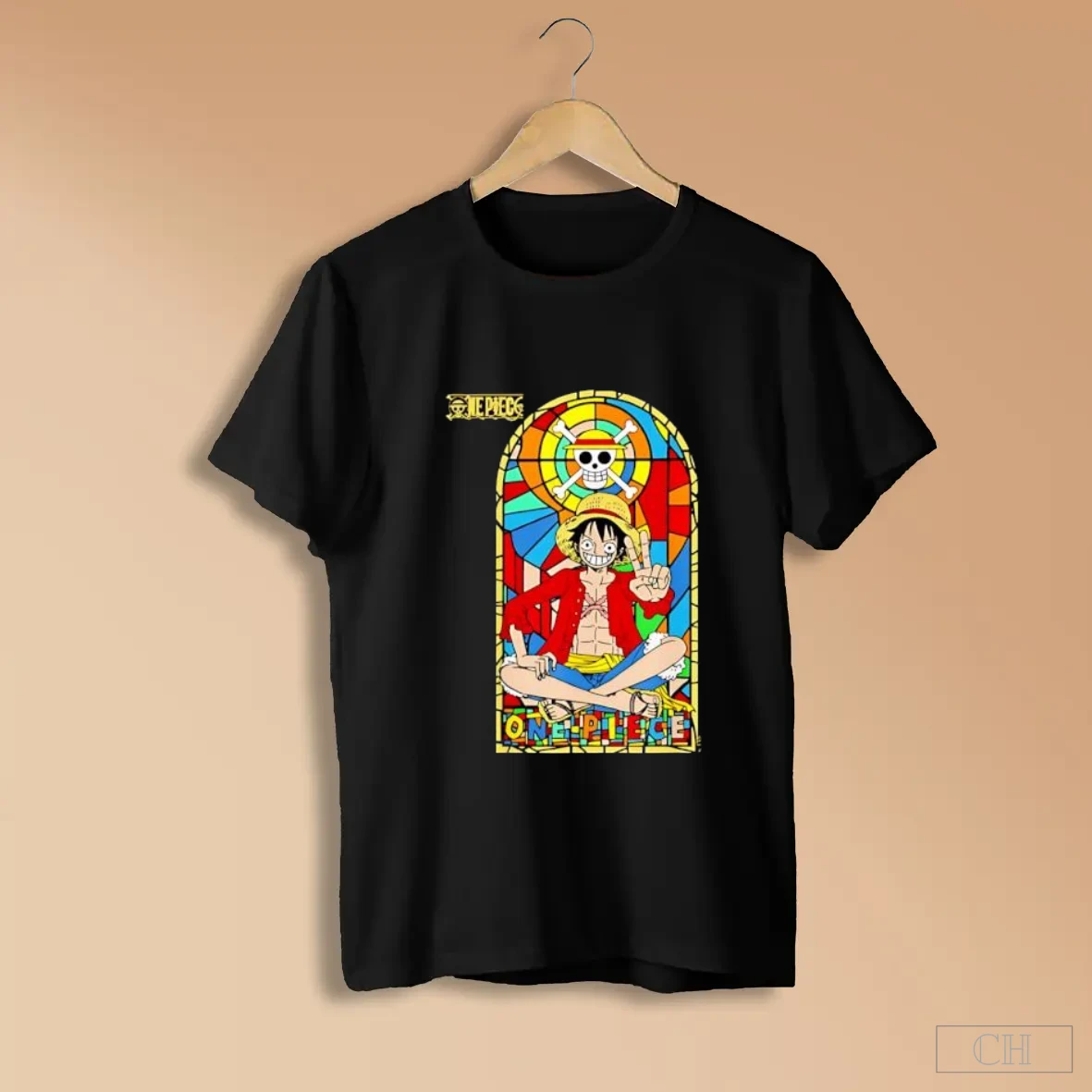 One Piece Luffy Stained Glass Skull And Crossbones Anime Manga S Black Shirts