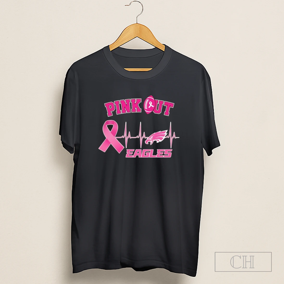 Philadelphia Eagle Football Pink Out Heart Rate Pink Ribbon Shirt
