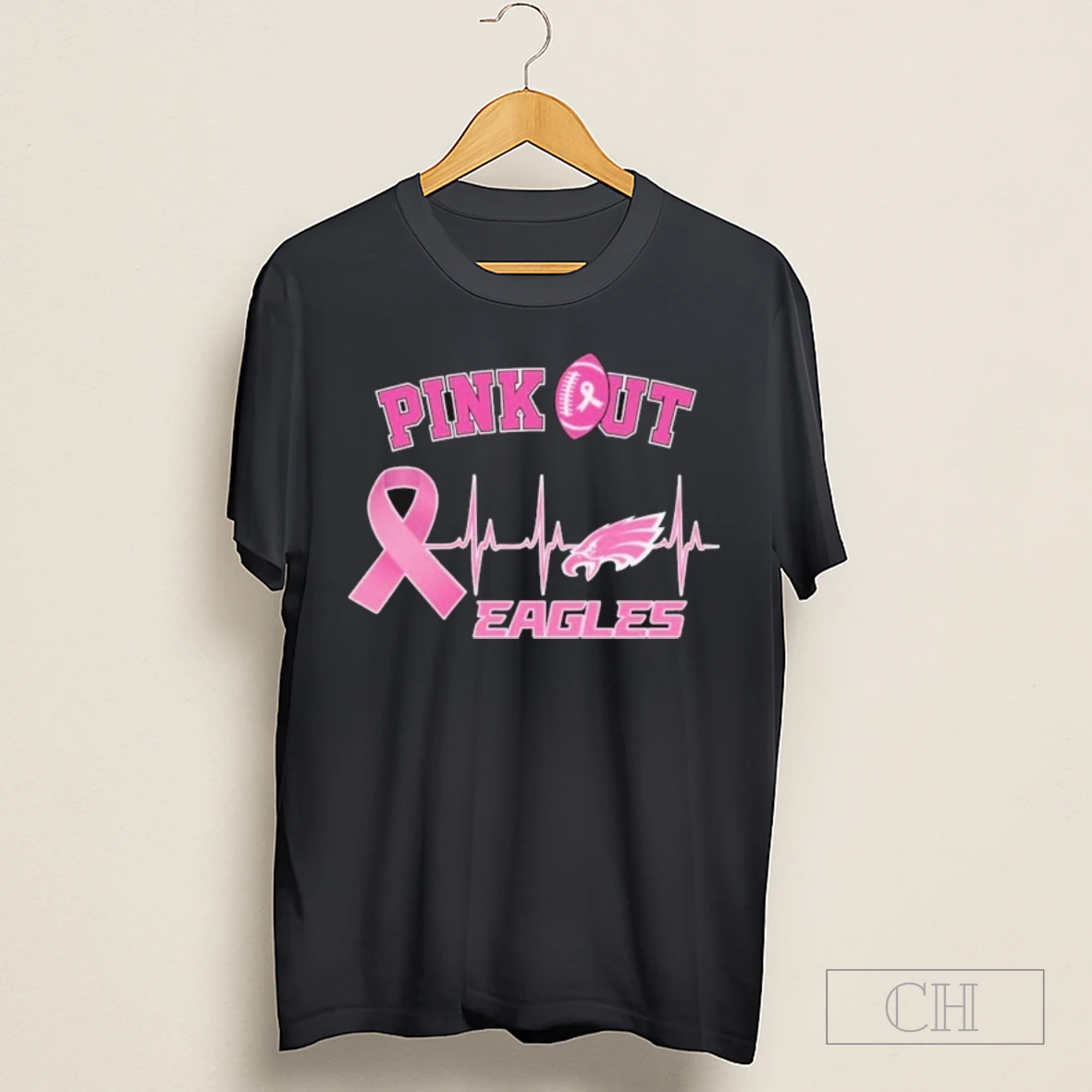 Philadelphia Eagles Pink Out Breast Cancer Heartbeat Shirt