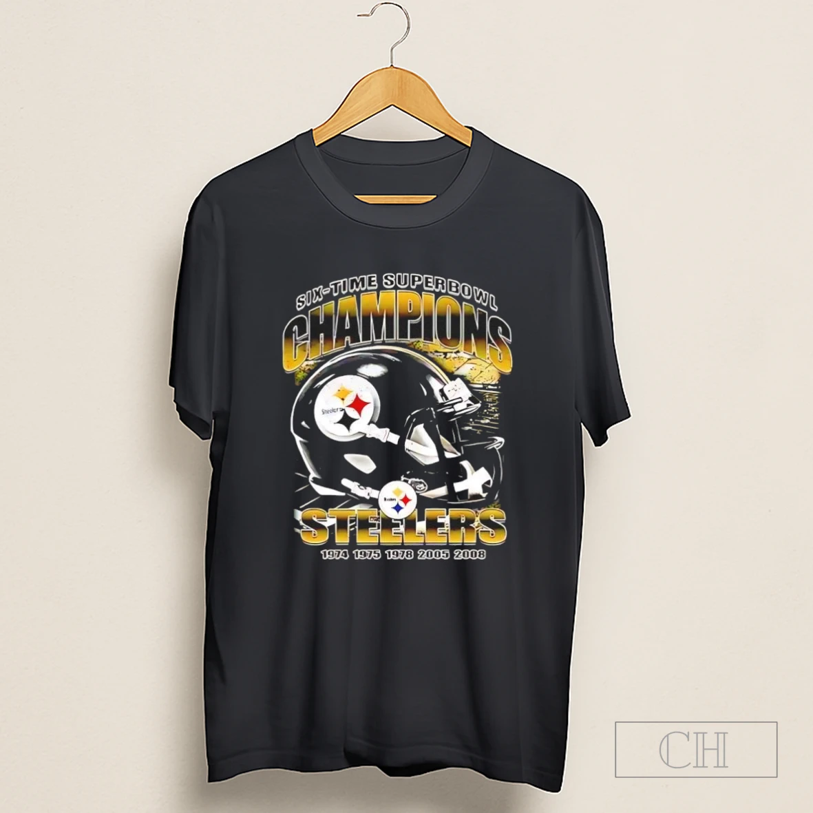 Pittsburgh Steelers Six Time Super Bowl Champions Helmet Retro Shirt