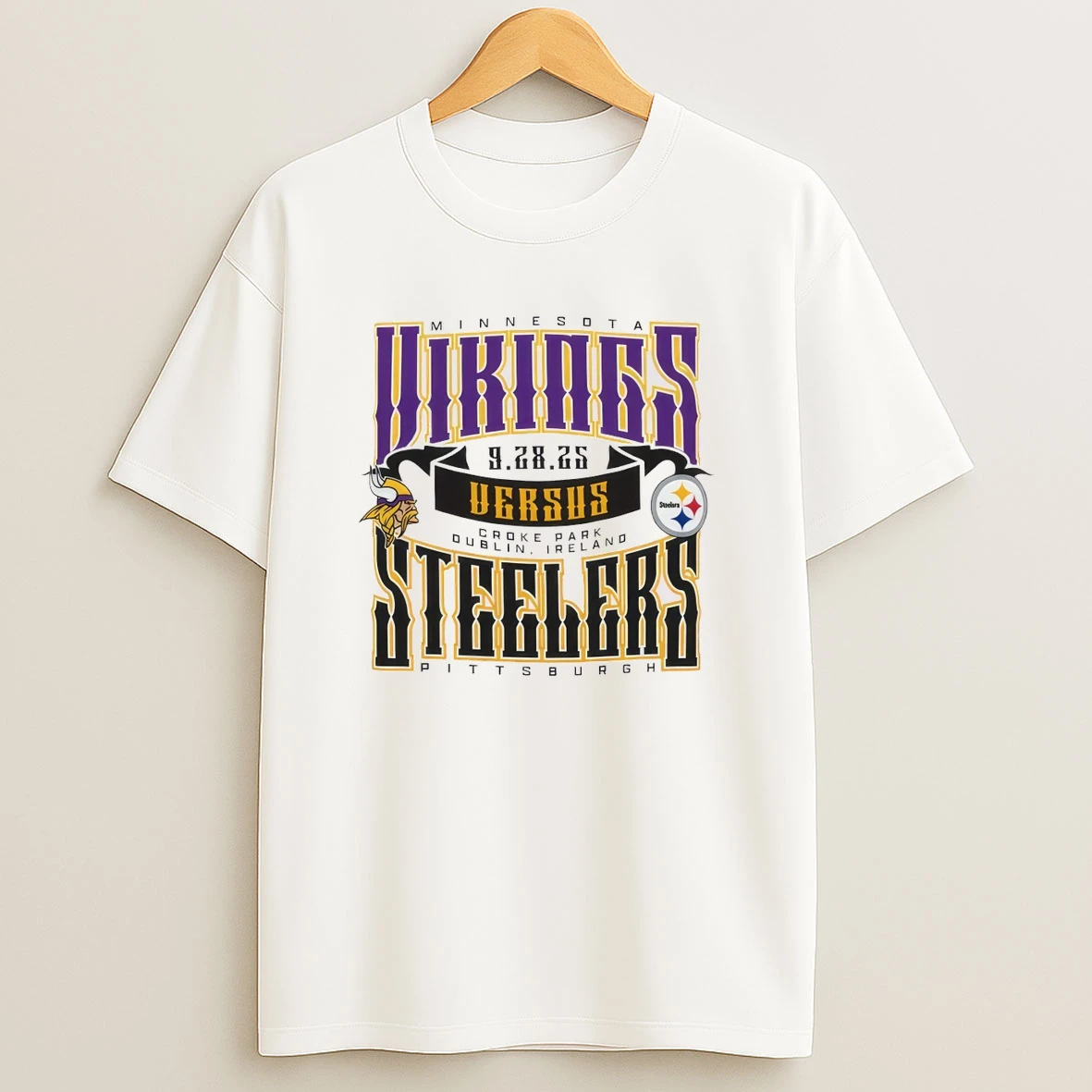 Pittsburgh Steelers Vs Minnesota Vikings September 28 2025 Game Day Croke Park Dublin Ireland Shirts
