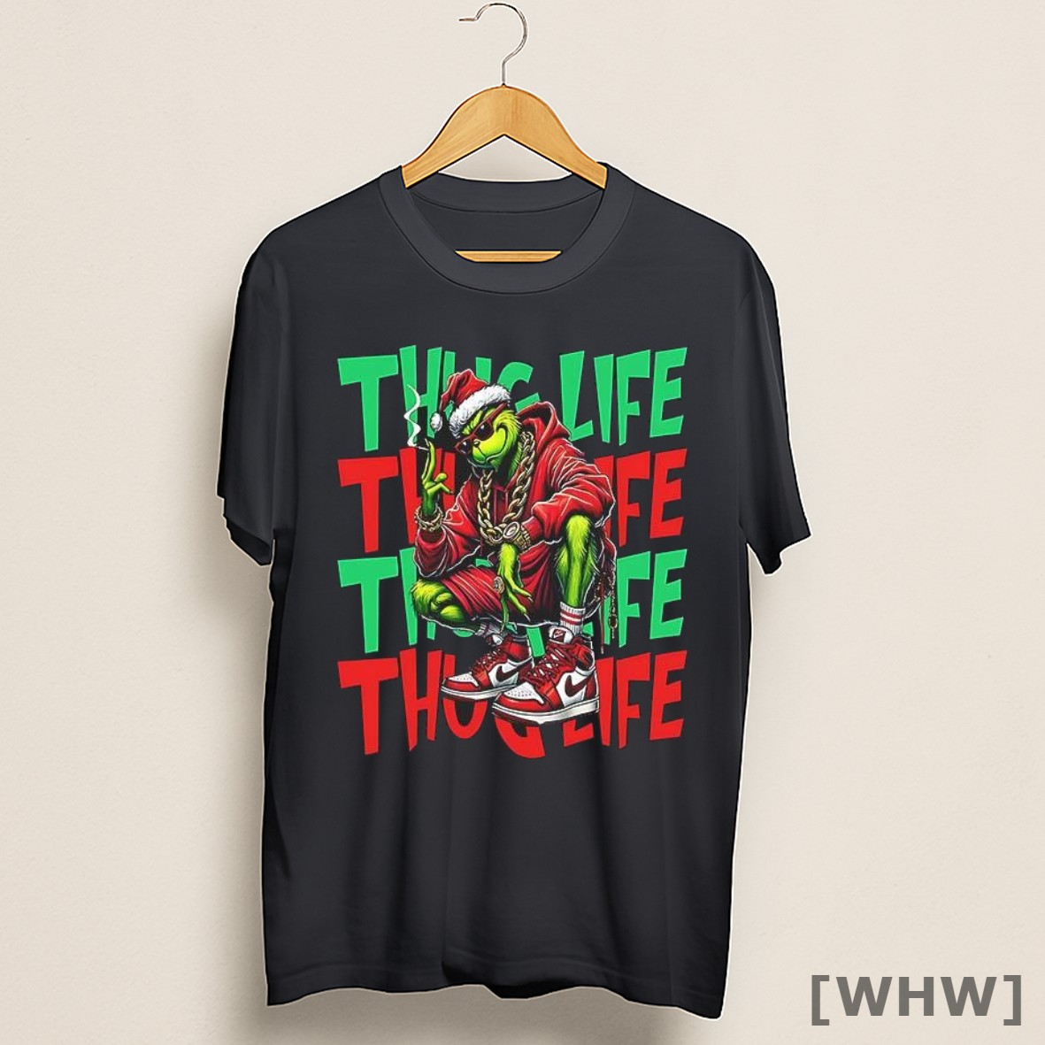 Premium Christmas Thug Life Grinch Smoking Red Shirt