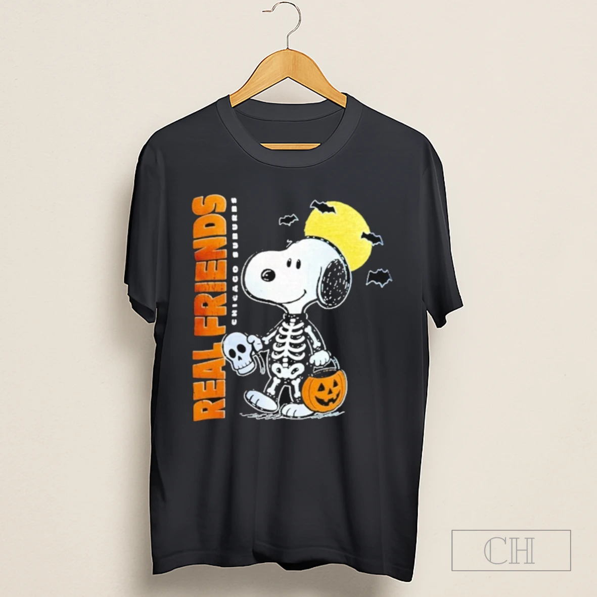 Real Friends Snoopy Chicago Surburbs Dog Skeleton Halloween Shirt