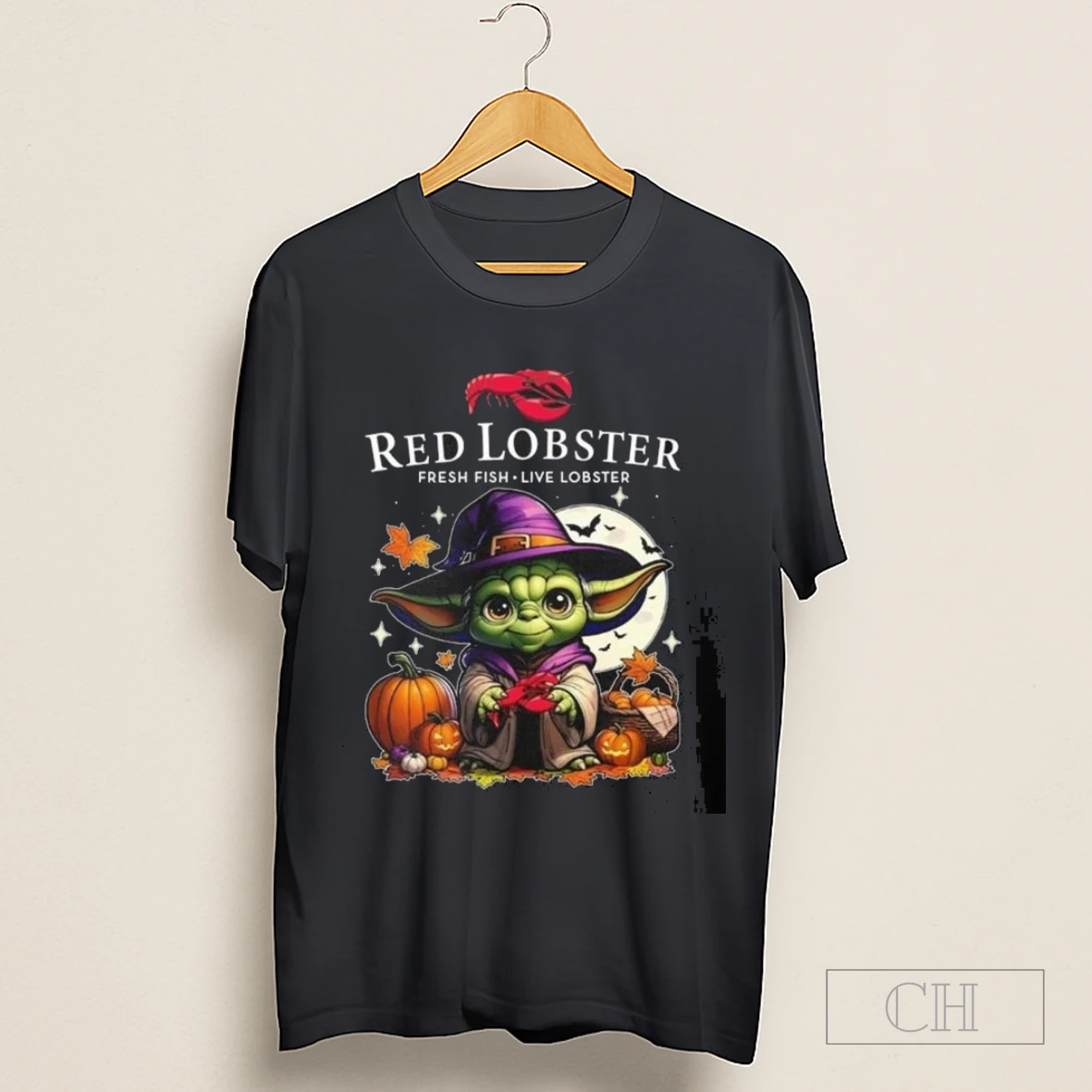 Red Lobster Fresh Fish Live Lobster X Baby Yoda Witch Halloween 2025 Shirt