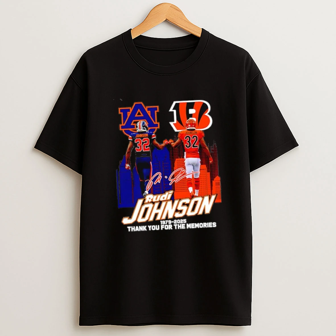 Rudi Johnson Auburn Tigers Cincinnati Bengals 1979 2025 Thank You For The Memories Shirts