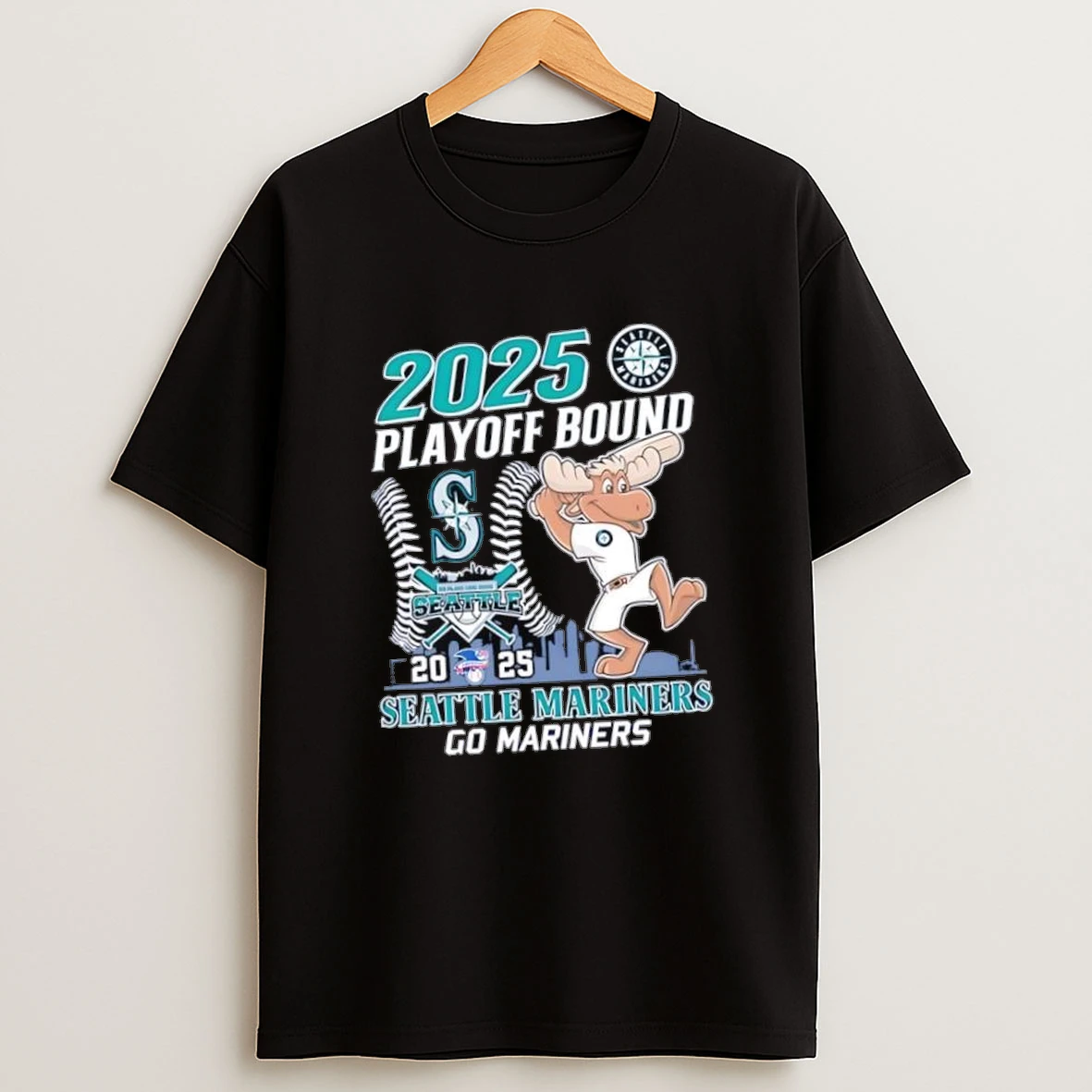 Seattle Mariners Moose Mascot 2025 Playoff Bound Go Mariners Logo Shirts