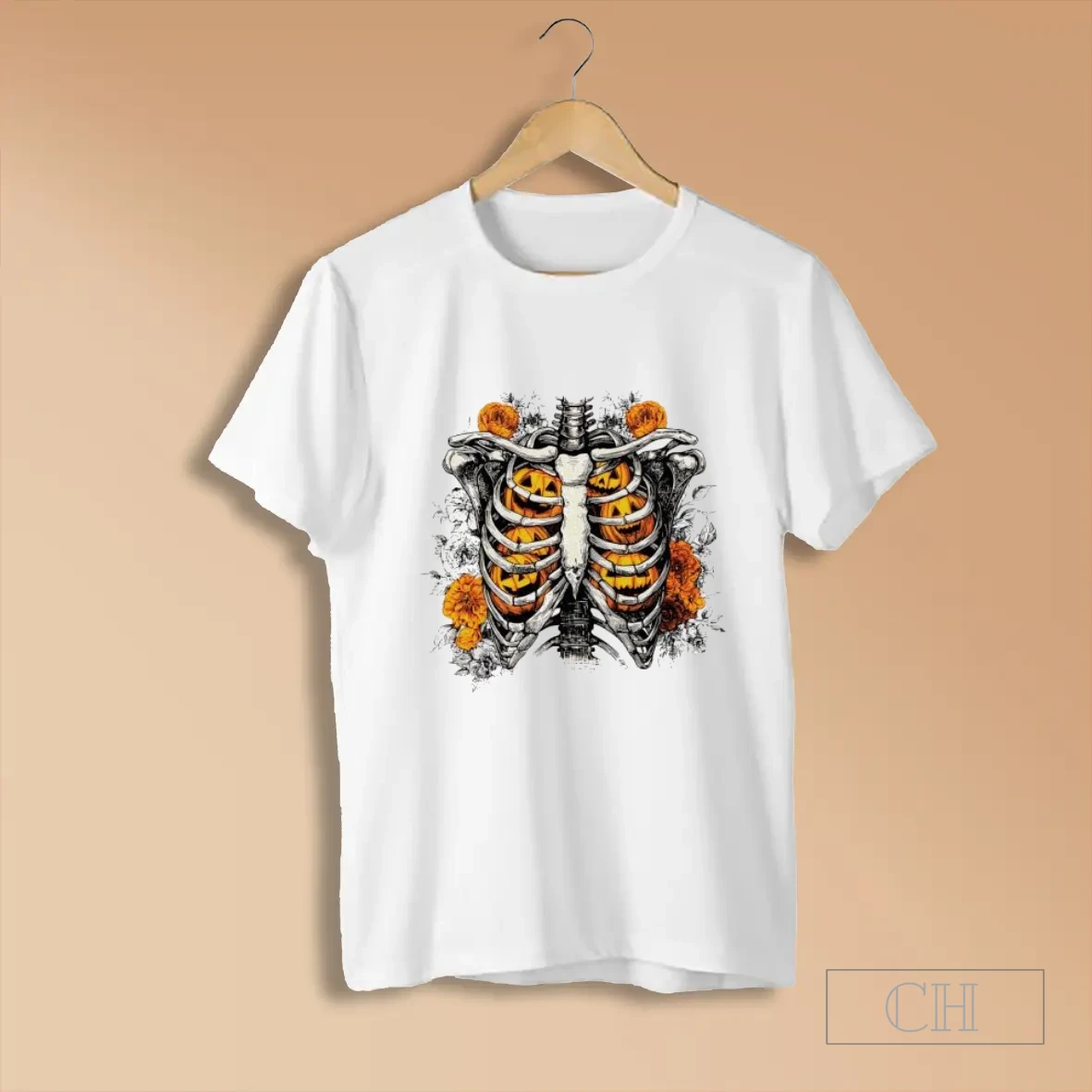 Skeleton Floral Ribcage Pumpkins Spooky Season Halloween T Shirts