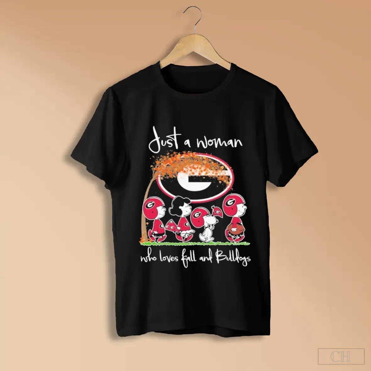 Snoopy The Peanuts Just A Woman Who Loves Fall And Georgia Bulldogs Walking Shirts