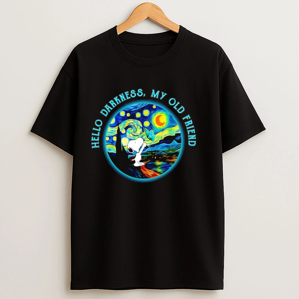 Snoopy Hello Darkness My Old Friend Starry Night Print Van Gogh Parody Shirts