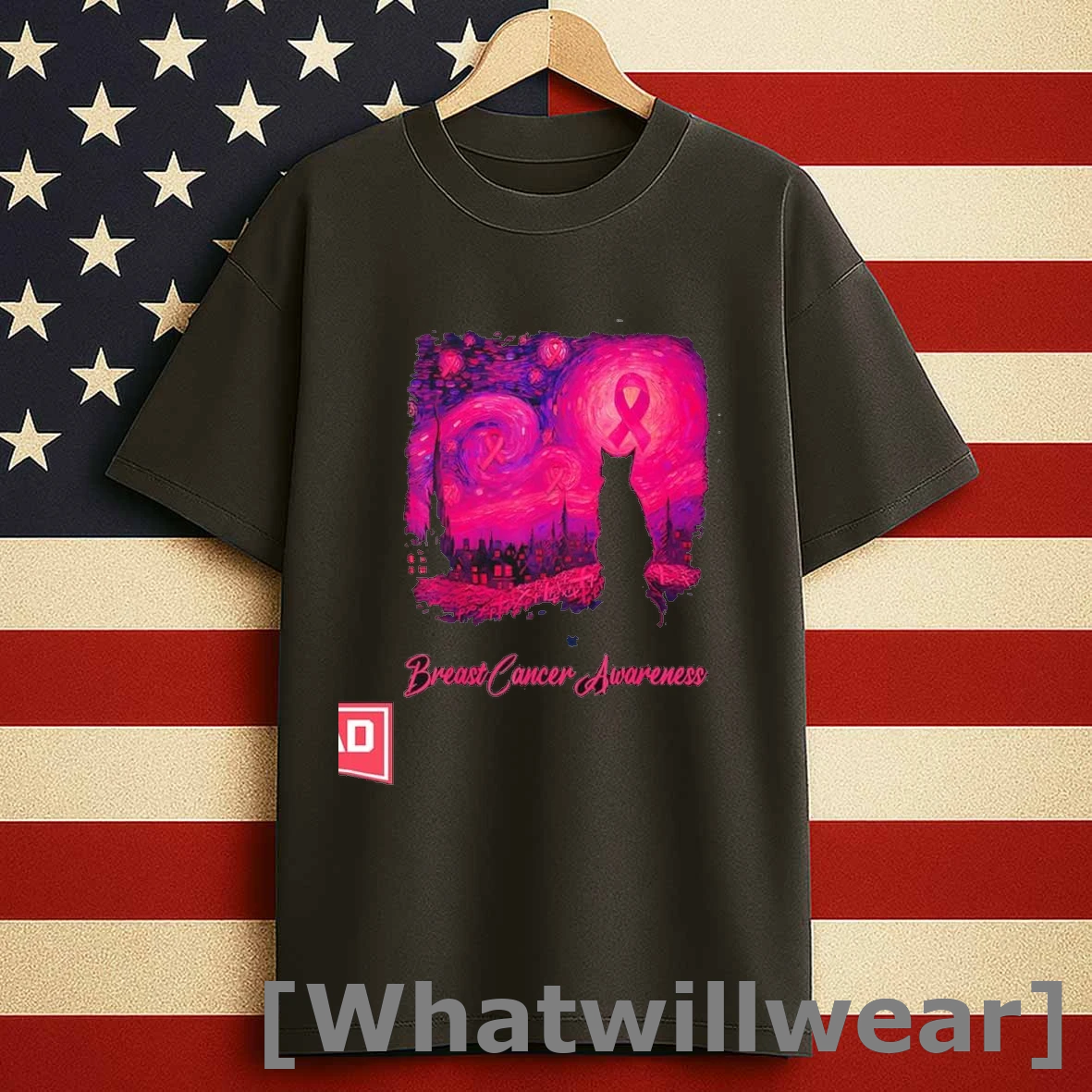 Starry Night Van Gogh Cat Halloween Breast Cancer Awareness Shirts
