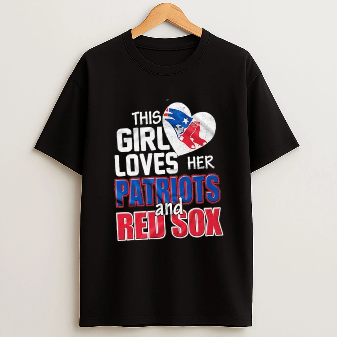 This Girl Loves Her New England Patriots And Boston Red Sox Heart Logo Shirts