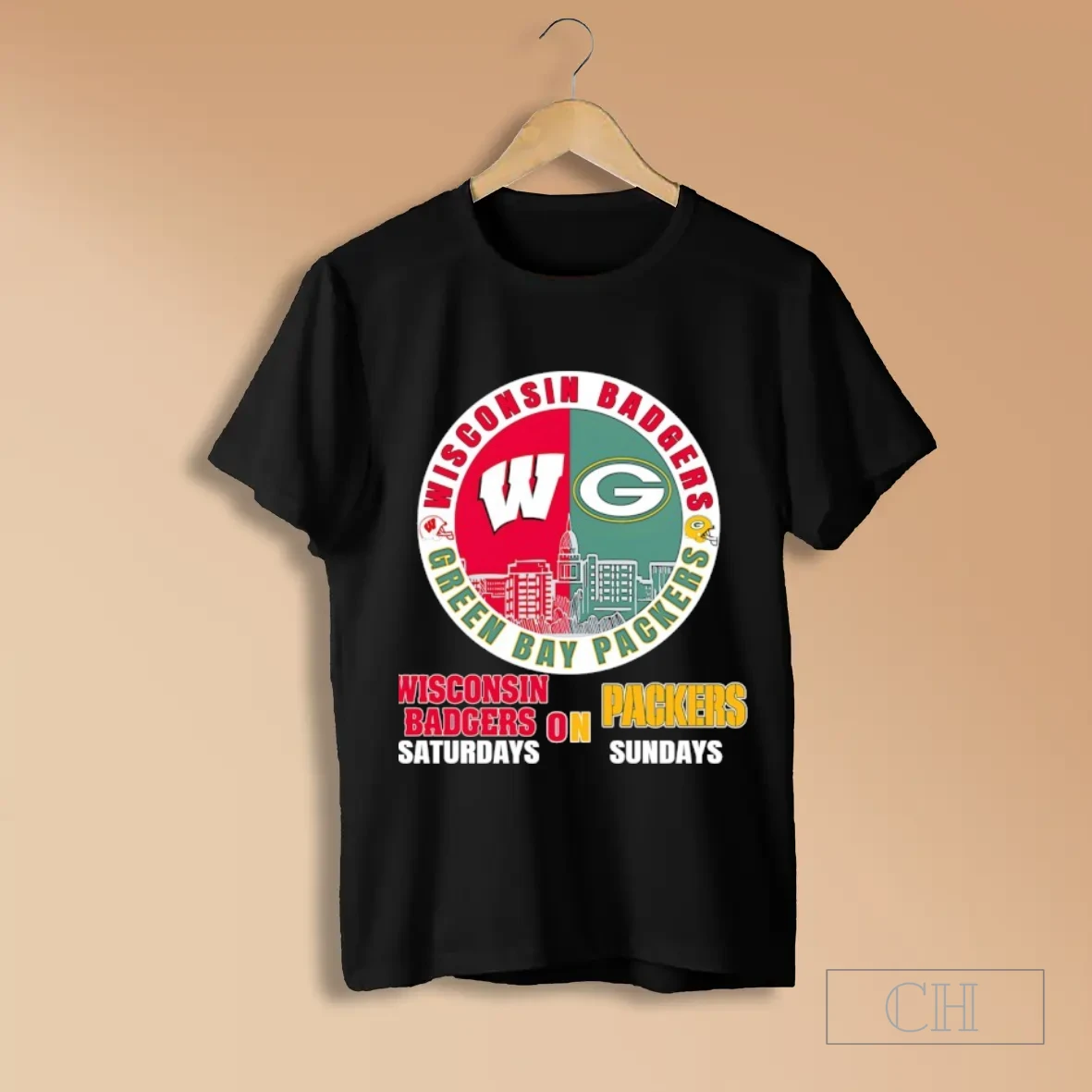 Wisconsin Badgers On Saturdays And Green Bay Packers On Sundays Circle Logo T Shirt