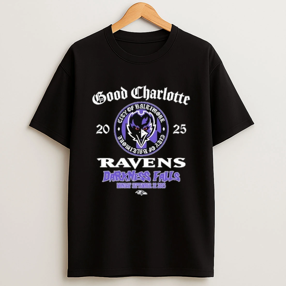 Baltimore Ravens Good Charlotte Darkness Falls Sep 22 2025 Shirts