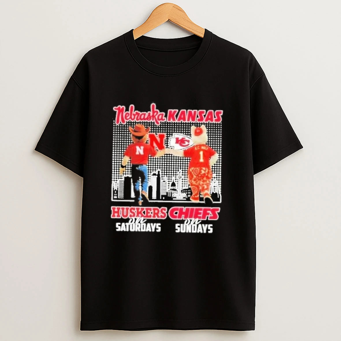 Mascots Nebraska Huskers On Saturdays X Kansas City Chiefs On Sundays Skyline Shirts