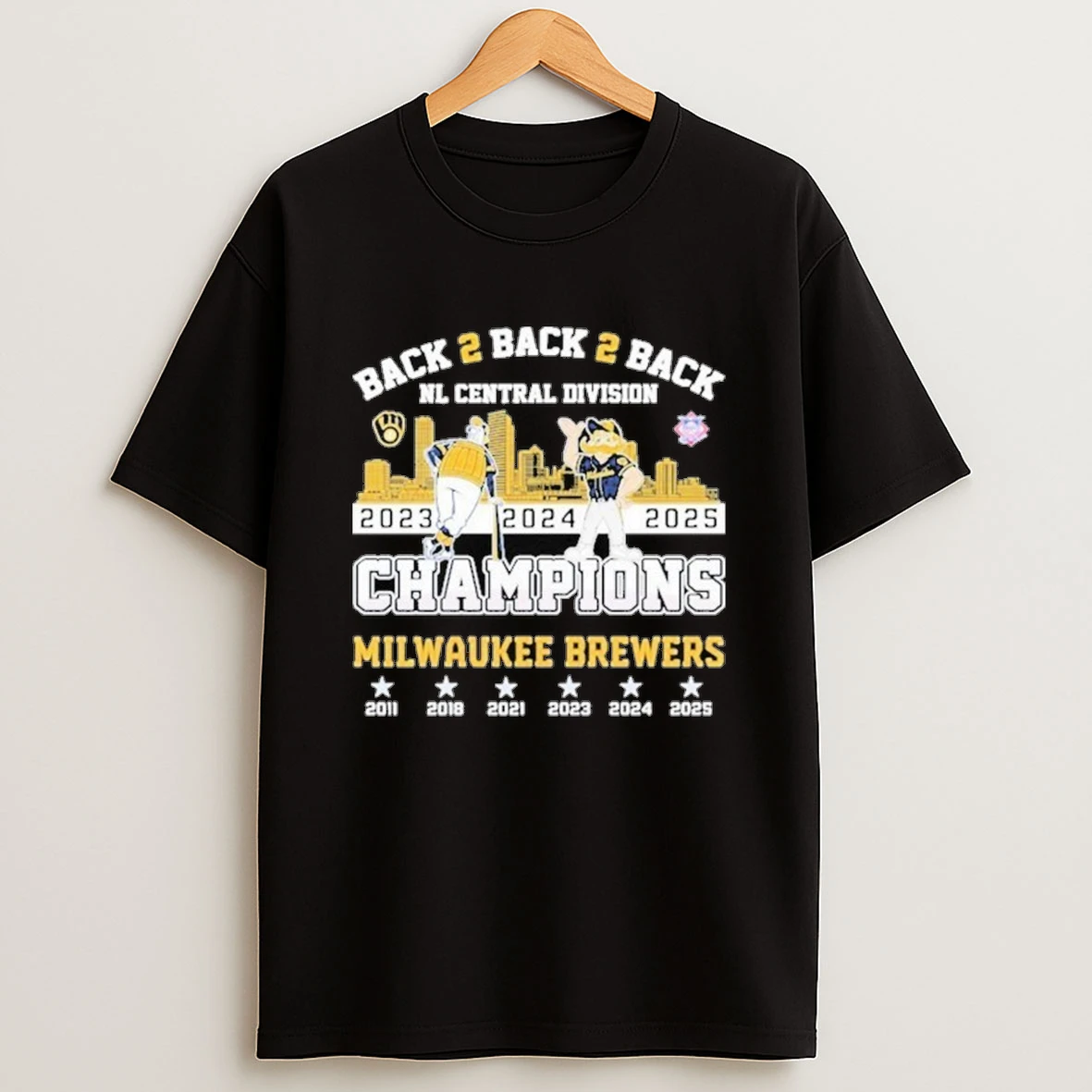 Milwaukee Brewers Back 2 Back 2 Back Nl Central Division 2023 2024 2025 Champions Mascot Shirts