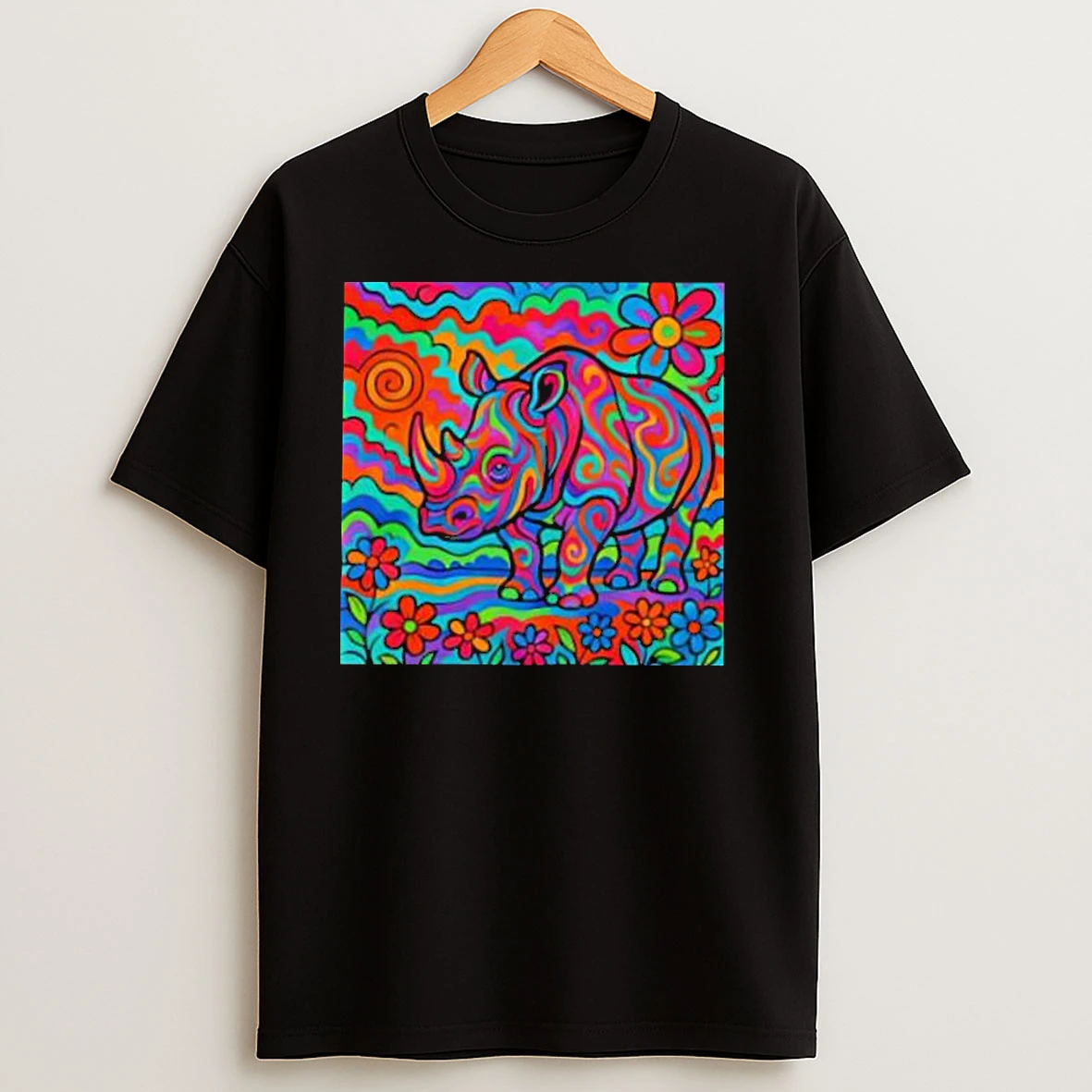 Rainbow Rhino Art Style Classic Shirts
